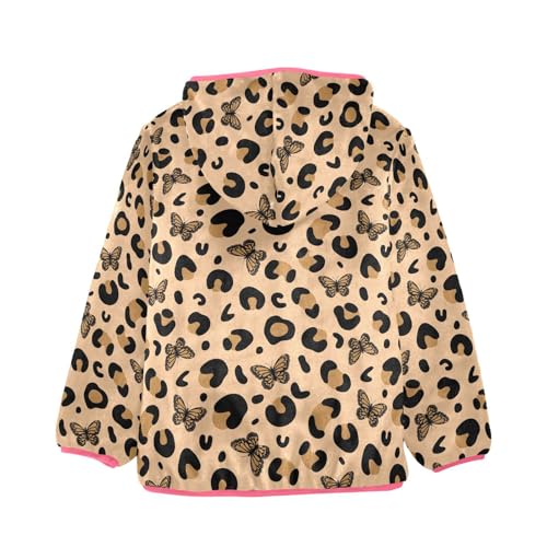 Leopard Butterfly Toddler Fleece Jacket Baby Girls Hooded Zipper Long Sleeve Thick Warm Outerwear 3-10 Years2