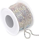 16,4 Yards/ 15 m Silber Boden SS6 2 mm Strass Kristall Schließen Kette Trimmen Kristall AB Glas Aufnähen Strasssteinen Tasse Kette zum Nähen Schmuck Handwerk DIY (AB Farbe)