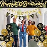 50th Birthday Decorations Set, 18Pcs Black Gold Balloons Kit with Sash, Banners, Triangle Flags, Cake Topper, Black Gold and Sequin Balloons for Men Women 50th Birthday Party Decorations Supplies - Image 5