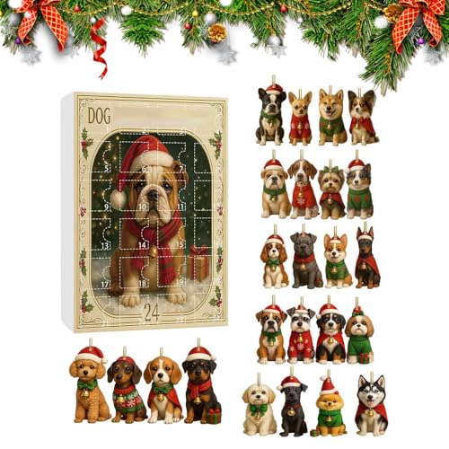 Amesor Calendario de Adviento para Perros 24 Dias | Navideños para Perros de Acrílico 2D para Cuenta Atrás,Figura de Espejo Retrovisor para Animales para Ventana Mochila Balcon Puerta | Decoracion