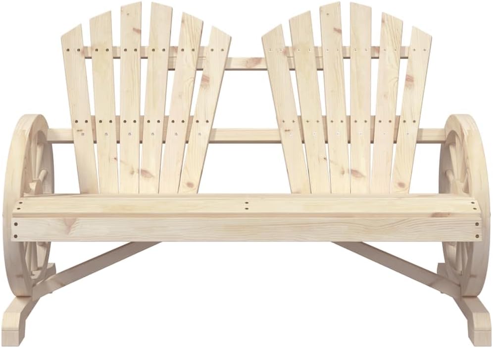 vidaXL Solid Fir Wood Patio Adirondack Chair-Brown 2-Seater for Garden/Deck/Pool, with Ergonomic Design and Wagon-Wheel Armrests