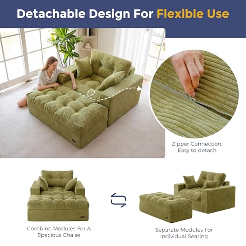 Image of MAXYOYO Modular Sectional Chaise Lounge Sofa, Upholstered Lounge Chair with Ottoman, Comfy Couch with Layered Cushion, Tufted Cozy Sleeper Chair for Living Room, No Assembly, Green