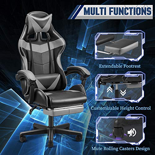 FERGHANA PC Gaming Chair,Racing Chair for Gaming,Computer Chair,E-Sports Chair,Ergonomic Office Chair with Retractable Footrest and Adjustable Headrest and Lumbar Support(Grey) - Thumbnail 3
