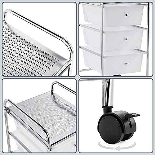 Yaheetech Trolley met 3 opbergvakken, rolcontainer rolbaar, badrolwagen met remmen, opbergwagen van plastic… - Image 7