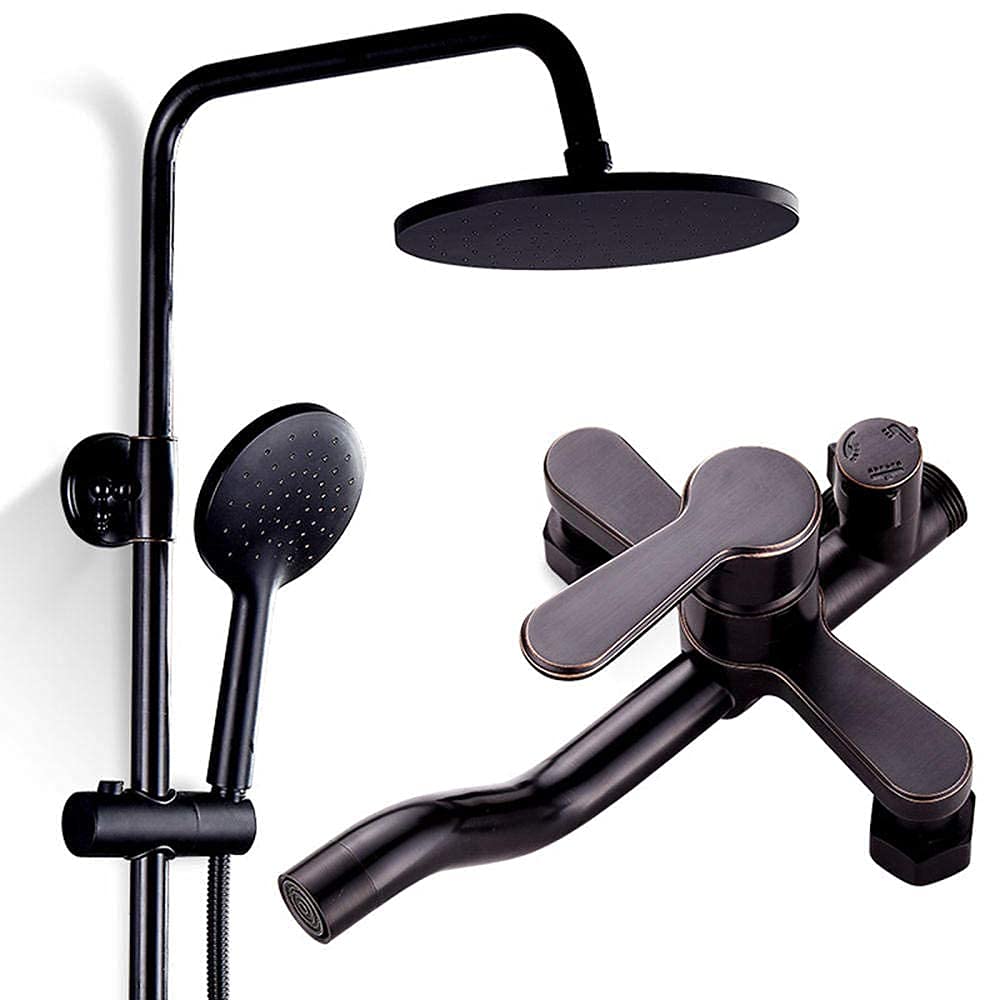 Kit de mitigeur de douche rond noir rétro avec pommeau de douche chic