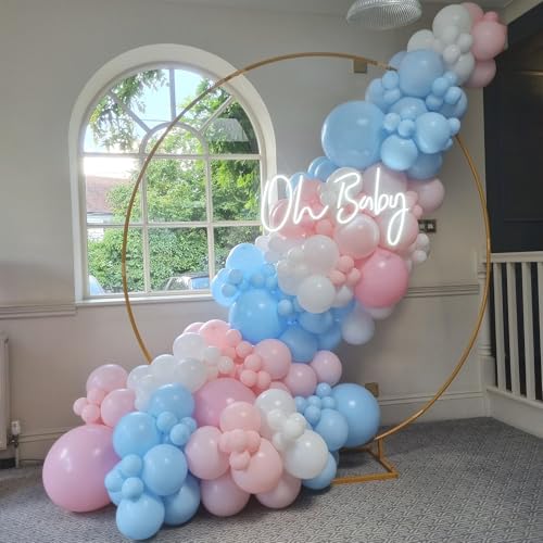 Image of HILAVO Pink and Blue Balloons 12 Inch Gender Reveal Latex Party Balloons | Pastel Light Baby Blue Pink White Balloon Confetti Balloons for Boy or Girl Birthday Bridal Baby Shower Party Decorations