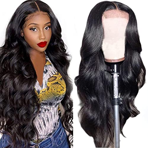 PORSMEER Lace Frontal Perruque Femme Naturelle Cheveux Ondulés Bouclés Perruques Afro Longue Noires Perruque Synthétique 24 Pouces