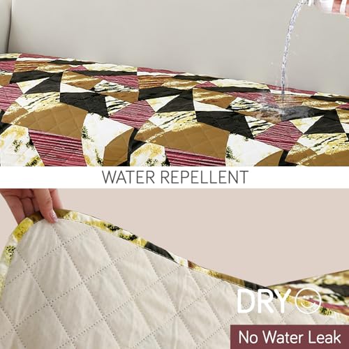 Image of HOKIPO 'Elira Series' Water Repellent + Waterproof Quilted Sofa Mats | Make Your Own Sofa Cover Set | Length 150cm - Wine Abstract Geometry (AR-5246-C5)