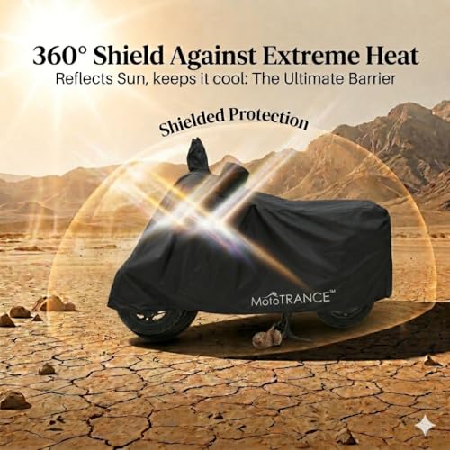 Image of Mototrance All Weather Protection Two Wheeler Cover for All Activa, Scooter, Scooty & Bikes Upto 150CC | Anti Dust, Water Resistant, Heat Resistant, Mirror Pocket Bike Body Cover | Solid Black
