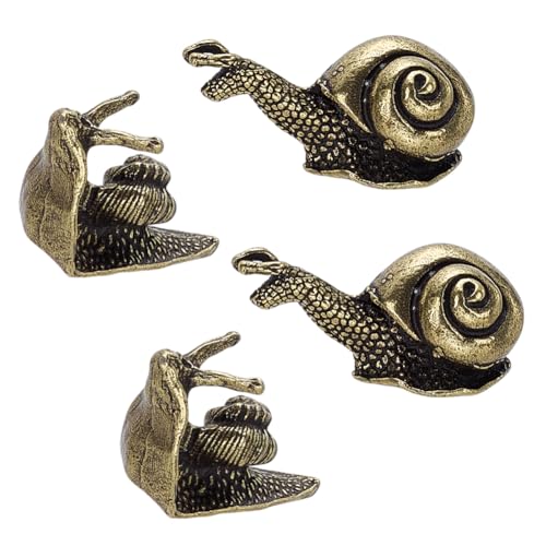 WEBEEDY 4 Stück Dekorative Messing-Schnecken Figuren 2 Größen Goldene Schneckenstatue Dekor Garten Rasen Messing Mini Tier Ornament Vintage Schneckenstatuen Dekorative Hausdekoration