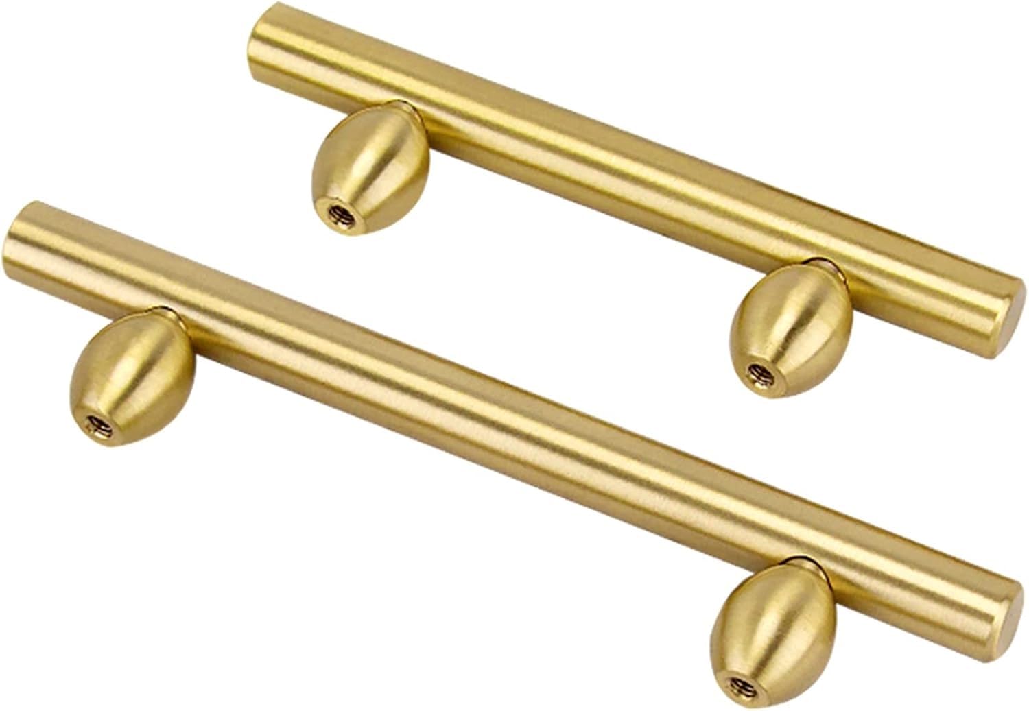Maniglie per armadi in ottone Oro, Confezione da 2 maniglie for armadietti in ottone massiccio con foro singolo, dimensioni multiple dorate(96mm/3.8in)