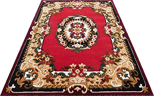 Image of CD Carpet Thick Hand Embossed Washable Traditional Carpet Non-Shedding Living Room Bedroom Dining Home Area Carpets 5x7 feet Red Colour