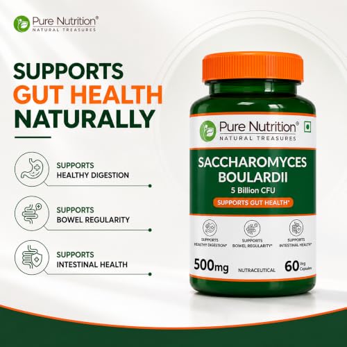 Image of Pure Nutrition Saccharomyces Boulardii 5 Billion CFU 500mg | Saccharomyces Boulardii Probiotic Supplement | Supports Gut Health, Digestive Balance, Gut Flora & Immune Health | 60 Veg Capsules
