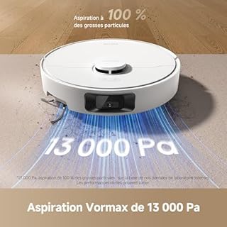 dreame D20 Pro Plus Robot Aspirateur 2-en-1, 13 000 Pa, Double Brosse, Auto-Vidage, Laser Navigation, Capteur Distance, Poils d’Animaux, Coins, Sols Durs & Tapis, Batterie 5200 mAh