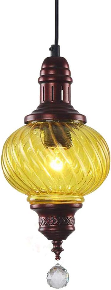 Nepal Spiral Pattern Glass Dining Room Ceiling Pendant Lights Metal Bar Counter Hanging Lighting Fixtures Balcony Corridor Coffee House Hanging Lamps (Yellow)