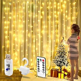 200 LED Curtain Lights USB Powered, 3m x 2m Warm White Bedroom Fairy Lights, 8 Modes, String Lights Plug in for Indoor Outdoor,Wall, Wedding Birthday Party, Christmas, Tent Decoration Wedding, Gazebo