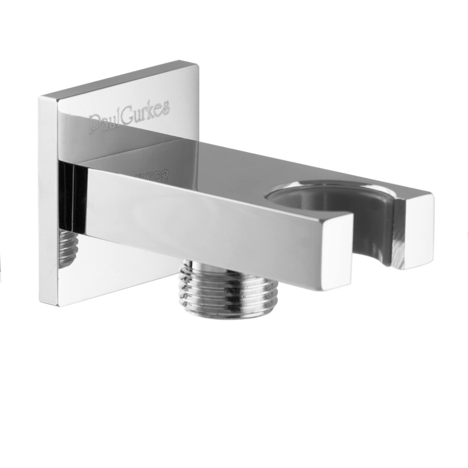 Conector de pared con soporte de ducha en latón cuadrado, acabado cromado, rosca exterior de 1/2 pulgada, diseño plano, para baño