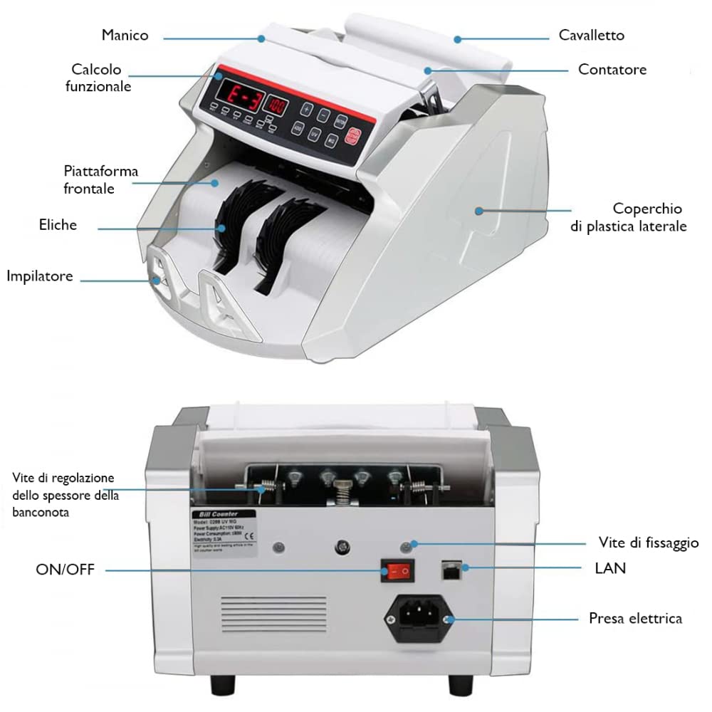 Mediawave Store - Conta Banconote Professionale con Rilevatore di Banconote False e Display Led, Contatore di Banconote per Tutte le Valute, Verifica Con Luce UV dei Falsi, 900 Banconote al Minuto