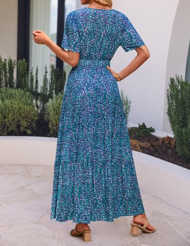 Image of ZESICA Women's 2026 Summer Spring Floral Boho Maxi Dresses Casual Short Sleeve V Neck A Line Flowy Beach Vacation Dress