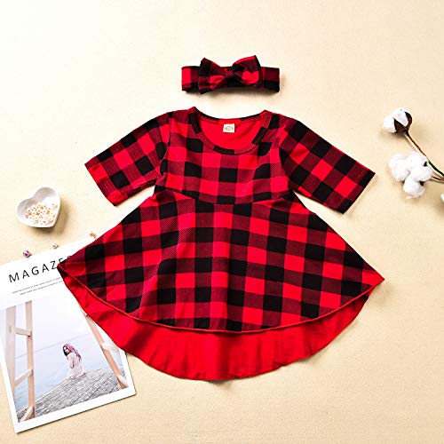 Image of Toddler Baby Girls-Fall-Clothes-Set Little Girls Floral Plaid Highlow Tunic Tops+Leggings Outfits Boutique Clothing