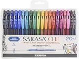 Zebra Pen Sarasa Clip Retractable Gel Ink Pens, Fine Point 0.5mm, Assorted Color Water Based Ink, 20-Count