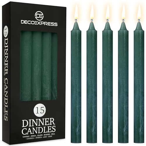 DECO EXPRESS Tapered Dripless Candles 15 Pack (Green)