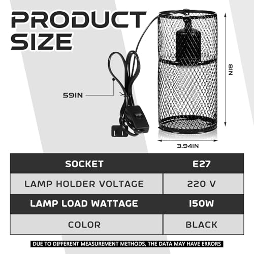 Image of VIHOSE 1 Pcs Reptile Heat Lamp Guard with 150W Ceramic Heat Emitter Basking Anti Scald Heating Lamp Holder Mesh Cage Reptile Protection Lampshades for Lizard Snake Chick, Bulb Not Included (Black)