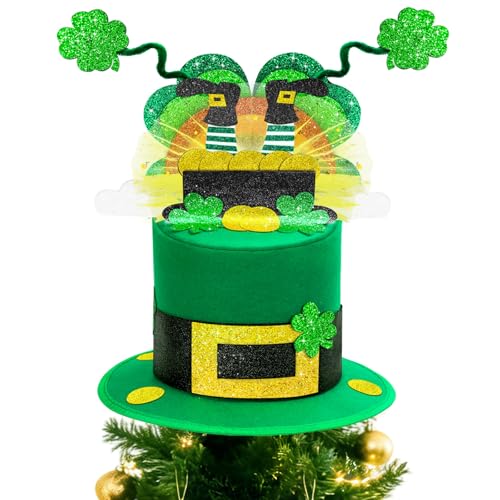 Recopilación de Adornos para la copa del árbol Top 5. 48 KJX Sombrero para la punta del árbol del Día de San Patricio, sombrero de copa verde grande de fieltro para San Patricio, adornos para la punta del árbol con forma de trébol...