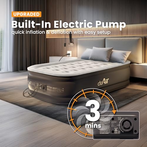 image for Dr. air Twin Air Mattress with Built-in Pump, 18” Raised Blow Up Mat