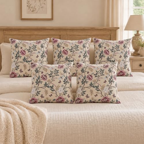 Image of Clasiko Cotton Cushion Covers 16x16 Inches Pack of 5 | Mauve Vine