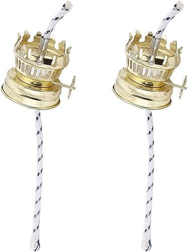 Paquete de 2 quemadores de lámpara de aceite chapados en latón, quemador de repuesto con mecha para lámparas vintage y antiguas, mechas de queroseno