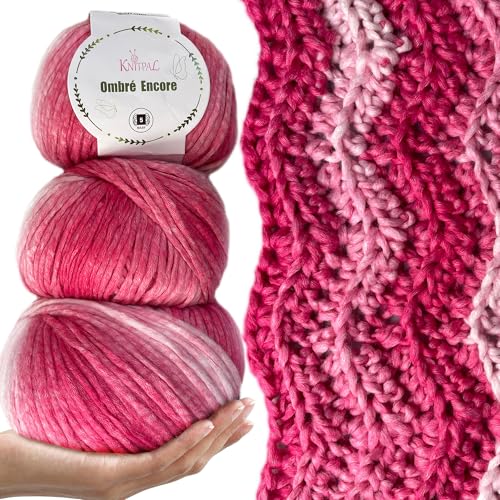 Image of Ombre Encore Chunky Ombre Yarn #5, 3-Pack (507Yds /420G), Flamingo Pink | Multicolored Bulky 5 Weight Yarn for Crocheting with Free Patterns - Chunky Acrylic Yarn for Knitting