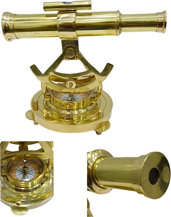 Nautical Brass Finish Alidade Telescope with Compass Home ~Office Decorative Item Survey Instrument Best Gift Item