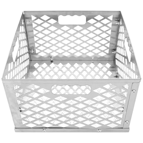 LALAFINA Cestino Porta Carbone in Acciaio Inox Leggero e Multifunzionale Maniglie per Barbecue e Affumicatore Facile da Pulire e Trasportare per Uso Esterno e Grigliate