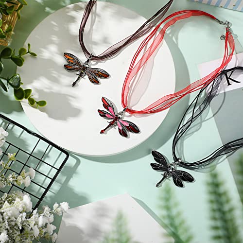 Mtlee Dragonfly Necklace 3 Pieces Bohemian Dragonfly Jewelry For Women Colorful Enamel Dragonfly Pendant Vintage Ethnic Multilayer Chain (Red, Brown, Black) #TOP3