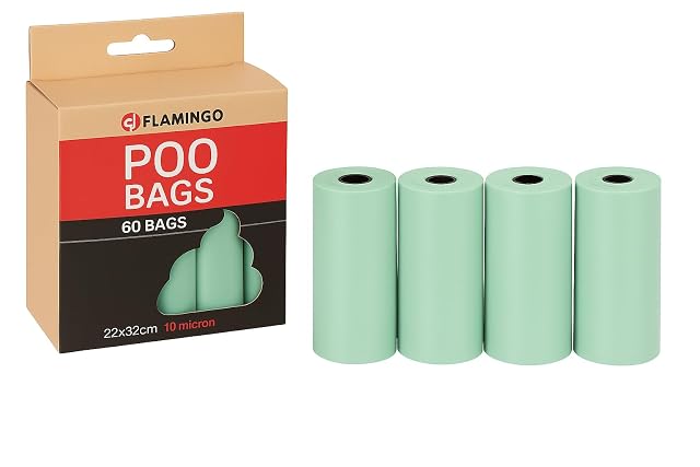 Bolsas caca perro - 60 unidades - biodegradables - compactas y fuertes - verde pastel - Flamingo