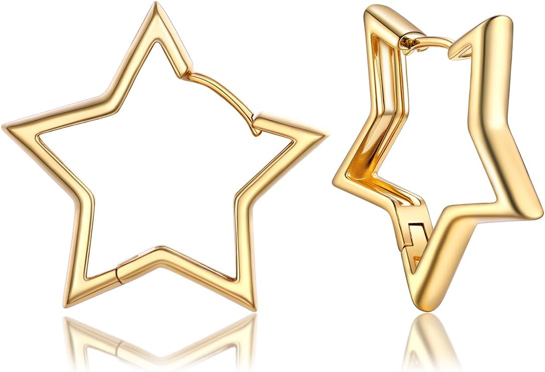 PROSTEEL Star Hoop Earrings for Women, 20mm/30mm/40mm/50mm/60mm, Small/Big Star Hoops, Non Tarnish Brass with14K Gold/Black Plated, Hypoallergenic, Jewelry Gift for Her