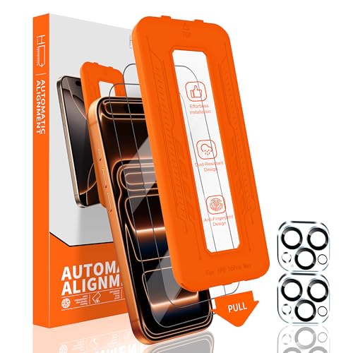 iPhone 16 Pro �p �K���X�t�B���� �����Y�ی�t�B���� �Z�b�g �ČR�̎��� ���ȒP�\��t�� �����v���i�����v�b�V�������j�C�A���X Screen Camera Protector for iPhone �����K���X �t�� �S�ʕی� �ŋ��d�x �ϏՌ�