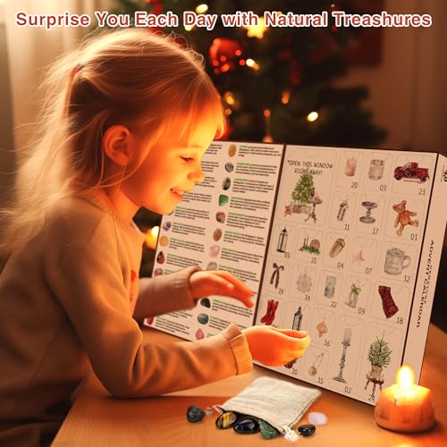 Crystal Advent Calendar 2024, 24 Gemstones, Rocks & Crystals - Christmas Advent Calendar Gemstone Collection with Gemstone Dig Kit for Christmas Countdown, Christmas Gift