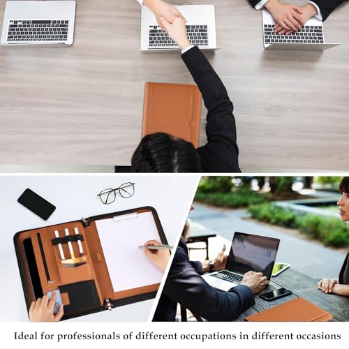 Image of ProCase Portfolio Business Padfolio Folder with Zipper -Tan | Conference Meeting Executive File Legal Document Organizer with Pockets Letter Size A11 Writing Pad Notepad Padfolio
