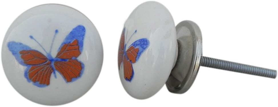 Indian Shelf 18 Piece Modern Drawer Knobs Cabinet Handles Dresser Pulls Designer Look - (Ceramic, Butterfly Fauna, Orange)