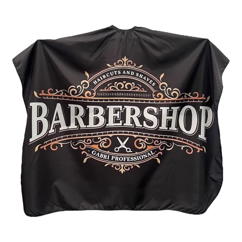 Gabri Professional Barber Cape Gown - Premium Hairdressing Cape for Hair Salon - Waterproof Hair Cutting Capes and Gowns for Barber Shops (Printing Black 160cm (L) x 140cm (W))
