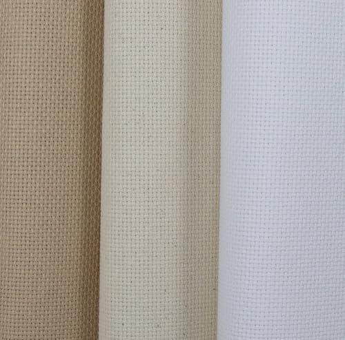 Image of KCS 3 pc of 15 inch x 18 inch(38cmx45cm) Counted Cross Stitch Cotton Aida Cloth Needlework Rolled Fabric Box,14CT,White+Oatmeal+Khaki