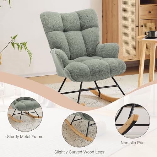 Zedachica Nursery Rocking Chair Teddy Upholstered Glider Rocker Rocking Accent Chair With High Backrest Comfy Armchair With Padded Seat Soft Side Chair For Living Room Bedroom Office thumb #5