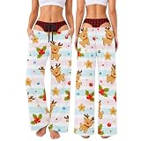 Bedruckte Baggy-Hose für Damen, gerades Bein, Hose für Damen, rose, M