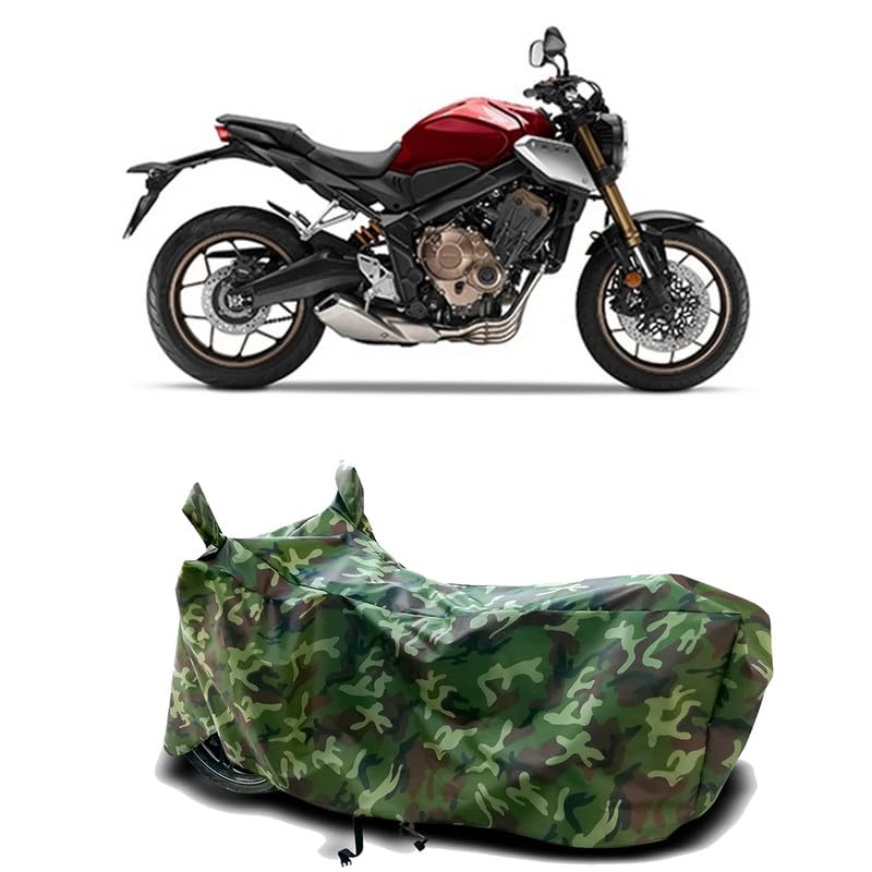 Image of DUFFEL-100% Heat Protection Two Wheeler Bike /Scooty Body Cover for Honda CB650R Water Resistance /UV-Rays /Birds Dropping /Scratchproof /Dust Proof /Waterproof[Green Jungle Print]