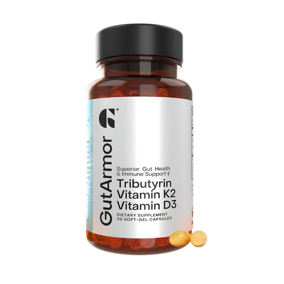 Gut & Heart Health + Immune Support | 1 Month Supply | 30 Soft Gel Capsules | Pure Butyrate 350mg & Vitamin D3 2000IUs & Vitamin K2 120mcg | Heart Health | Gastrointestinal Support