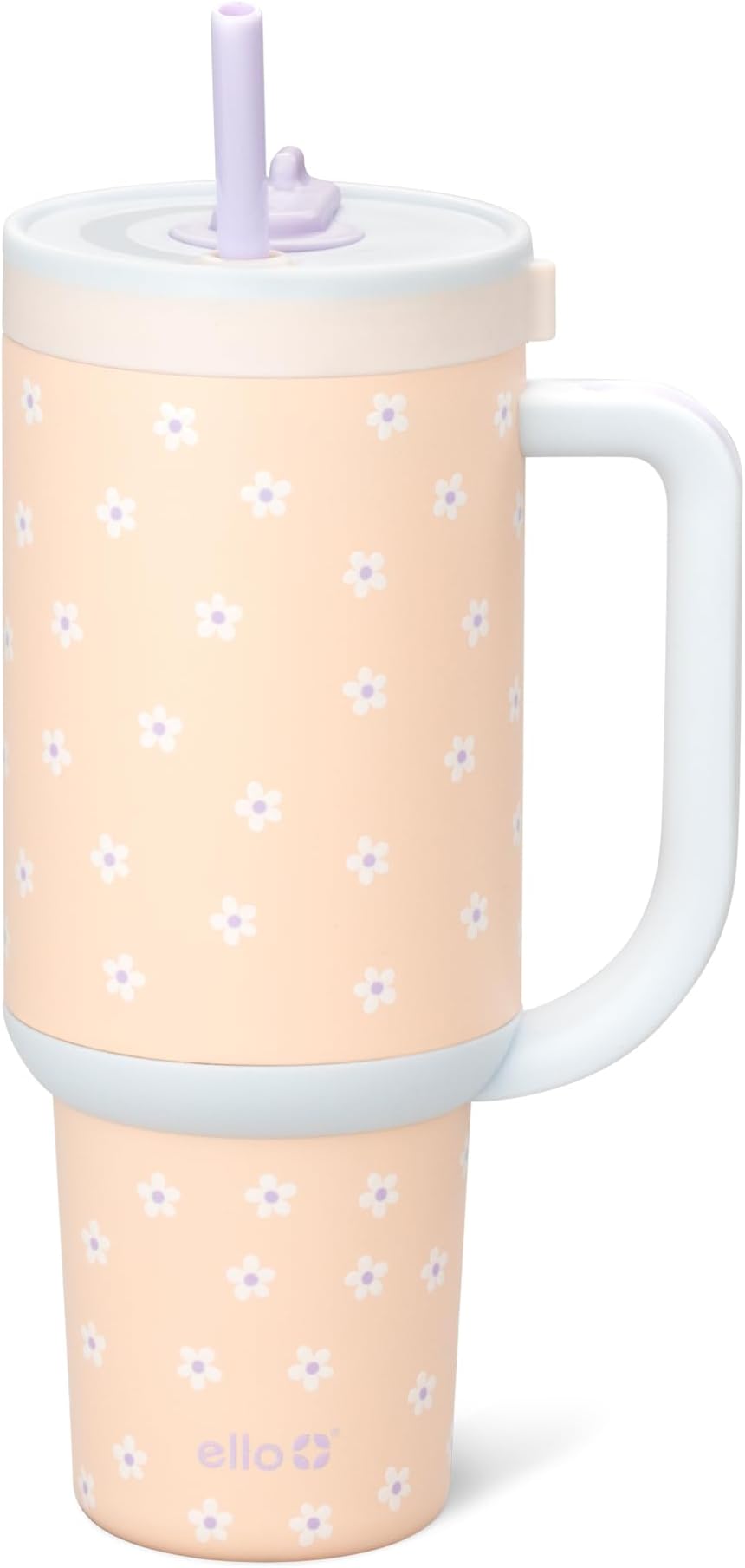 Ello Oasis 40 oz Tumbler with Handle & Retracting Straw | Reusable Insulated Stainless Steel Cup 100% Leakproof, Gifts for Teens Women Men | Keeps Cold for 20 Hours, Cup Holder Friendly, Daisies