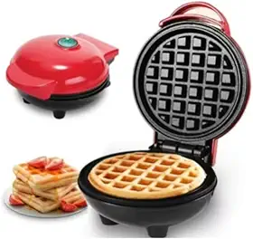 Mini Máquina de Waffles Elétrica, Antiaderente, Automática, Compacta, 220V, cores sortidas preto ou vermelho