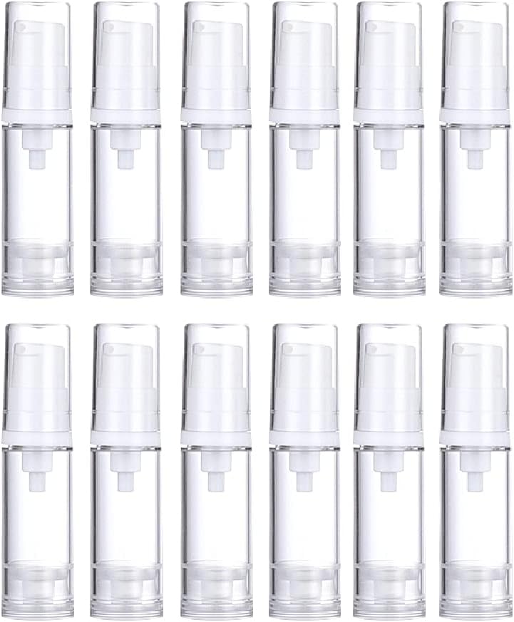 Premium | Wresty 12 Pcs Vacuum Lotion Bottles - Plastic Airless Pump Bottles for Travel, DIY Cosmetic Cream, Makeup Foundation, Toiletries & Liquid Vacuum Container, Clear, 5ml, Modern 2026